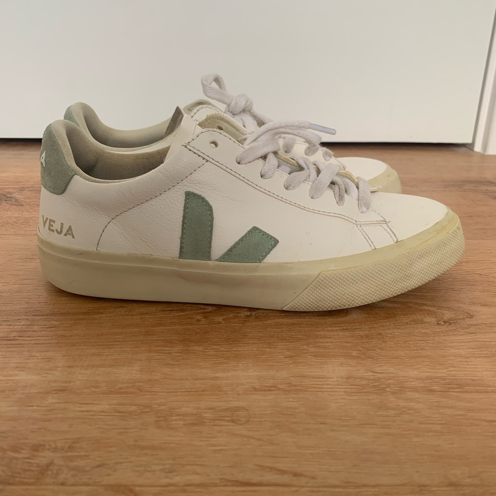 Veja White and Green Campo Sneakers